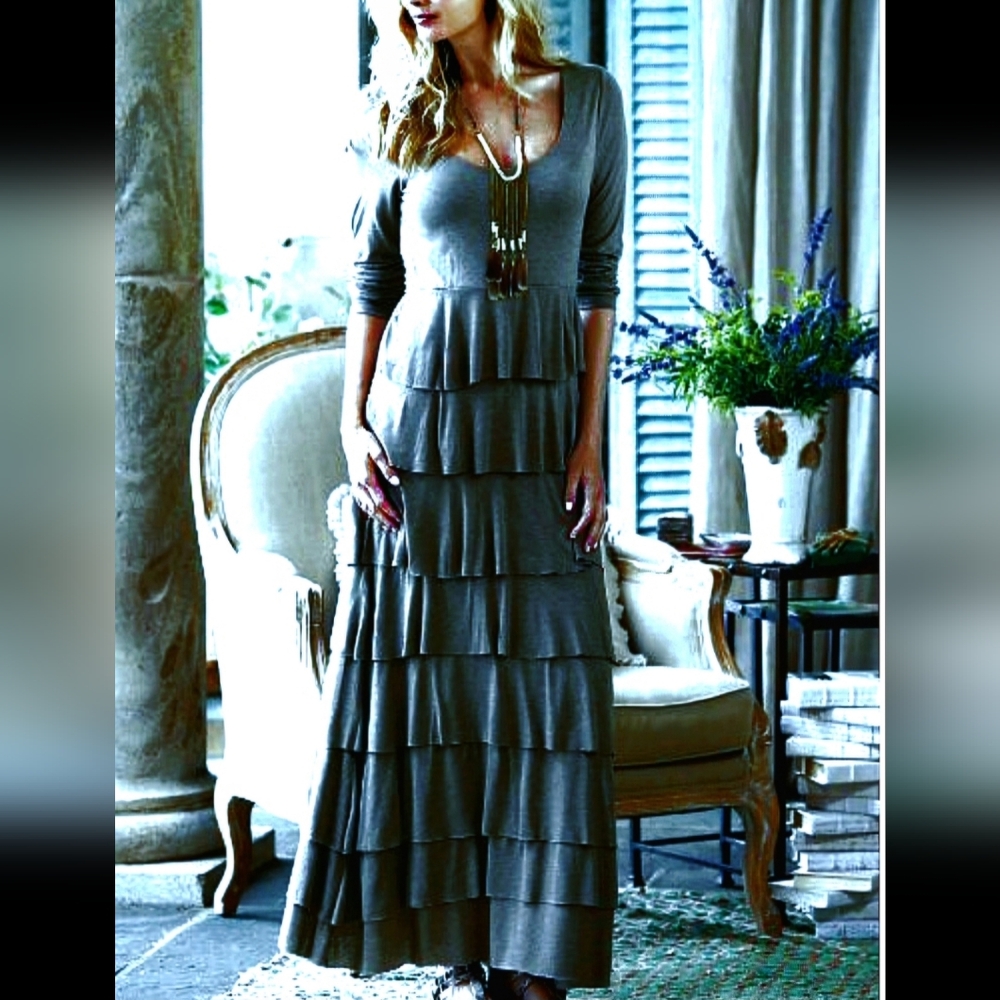 Soft Surroundings Ruffle Tiered Maxi Dress Size Small